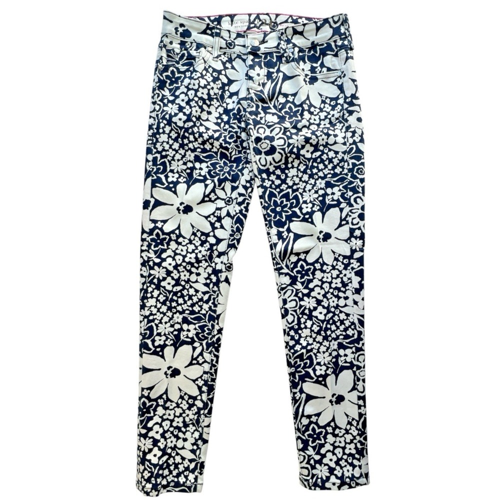 Kate Spade Broome Street Floral Jeans Womens 24 Navy White Denim USA